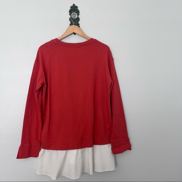 Anthropologie Eri + Ali Orange & White Layered Poplin Sweatshirt NWT - Picture 3 of 6